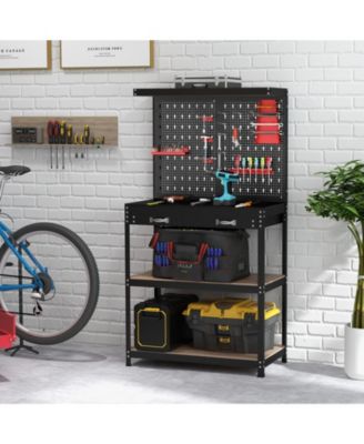 Tool Storage Workbench with Pegboard with 14 Hanging Accessories for Garage