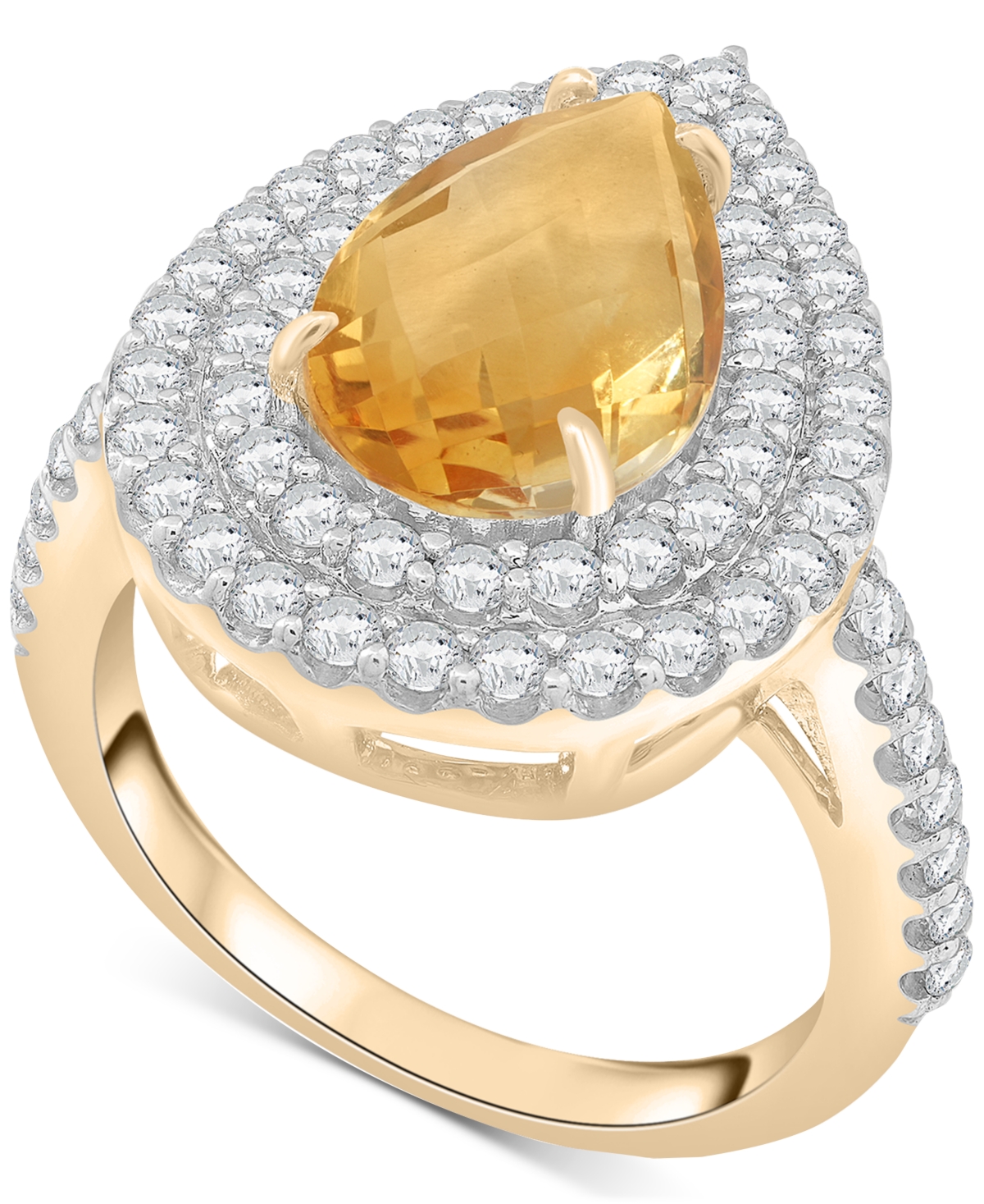 Citrine (2-3/4 ct. t.w.) & Diamond (1 ct. t.w.) Pear Halo Ring in 14k Gold - Citrine