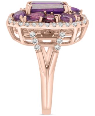 Amethyst (4-1/6 ct. t.w.), Rose de France Amethyst (7/8 ct. t.w.) & Diamond (1/2 ct. t.w.) Halo Ring in 14k Rose Gold
