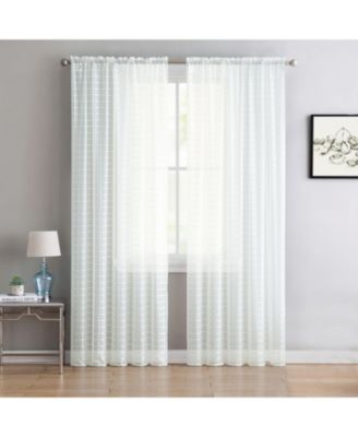 2 Piece Rod Pocket Plaid Sheer Voile Window Curtain Panels - 84 in. Long