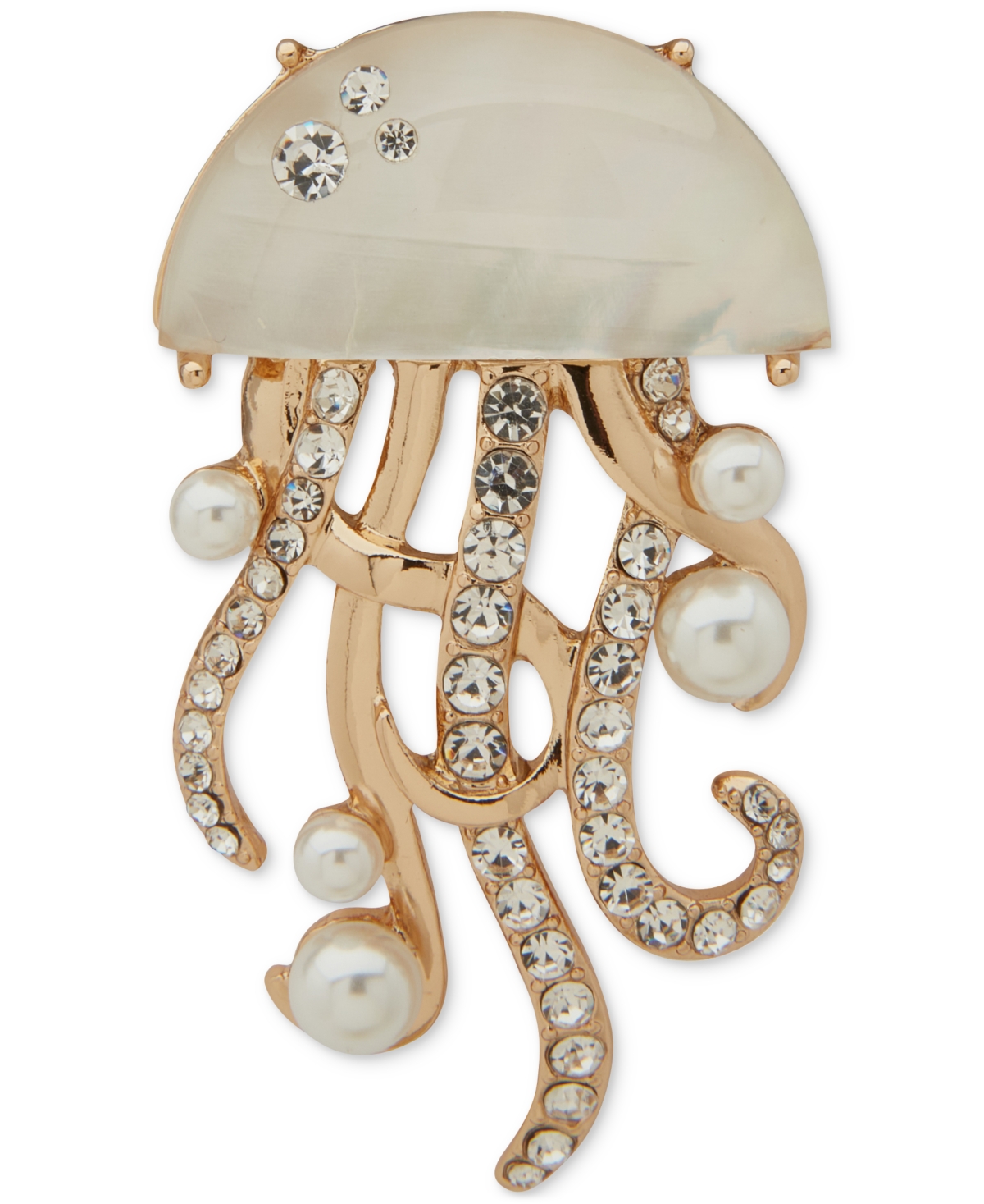 Gold-Tone Mixed Stone Jellyfish Pin - Pearl