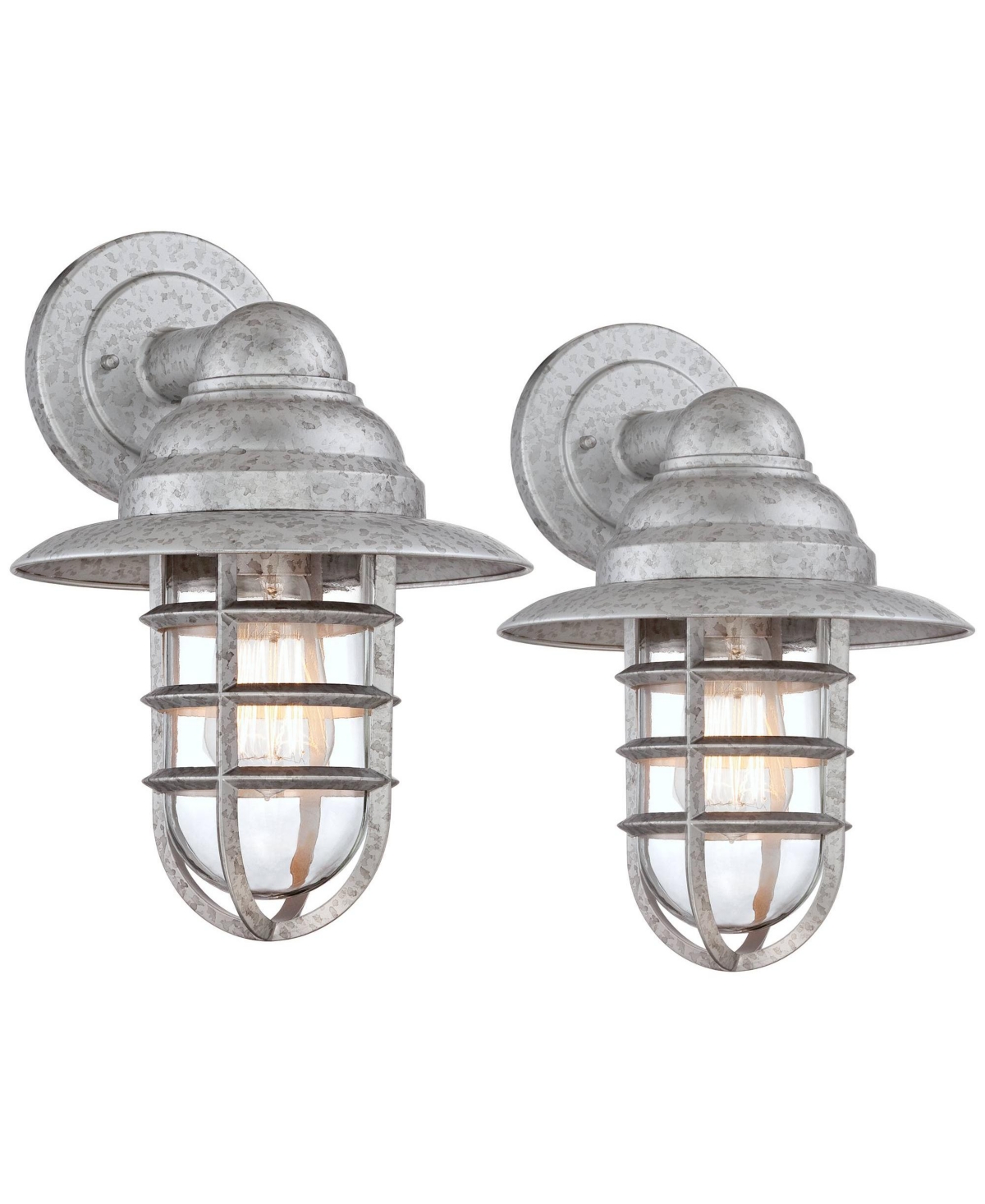 Marlowe 13 1/4&#x22; High Farmhouse Rustic Modern Hooded Cage Outdoor Wall Light Fixture Mount Porch House Exterior Outside Set of 2 Edison Bulb Weath