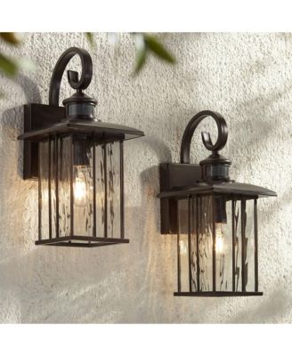 Deaver Modern Outdoor Wall Light Fixtures Set of 2 Bronze Motion Sensor Dusk to Dawn 15 1/4" Water Glass for Exterior