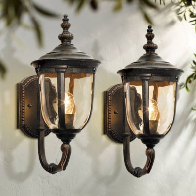 16 1/2" Set of 2 Champagne Glass for Post Exterior Bellagio Rustic Vintage Outdoor Wall Light Fixtures