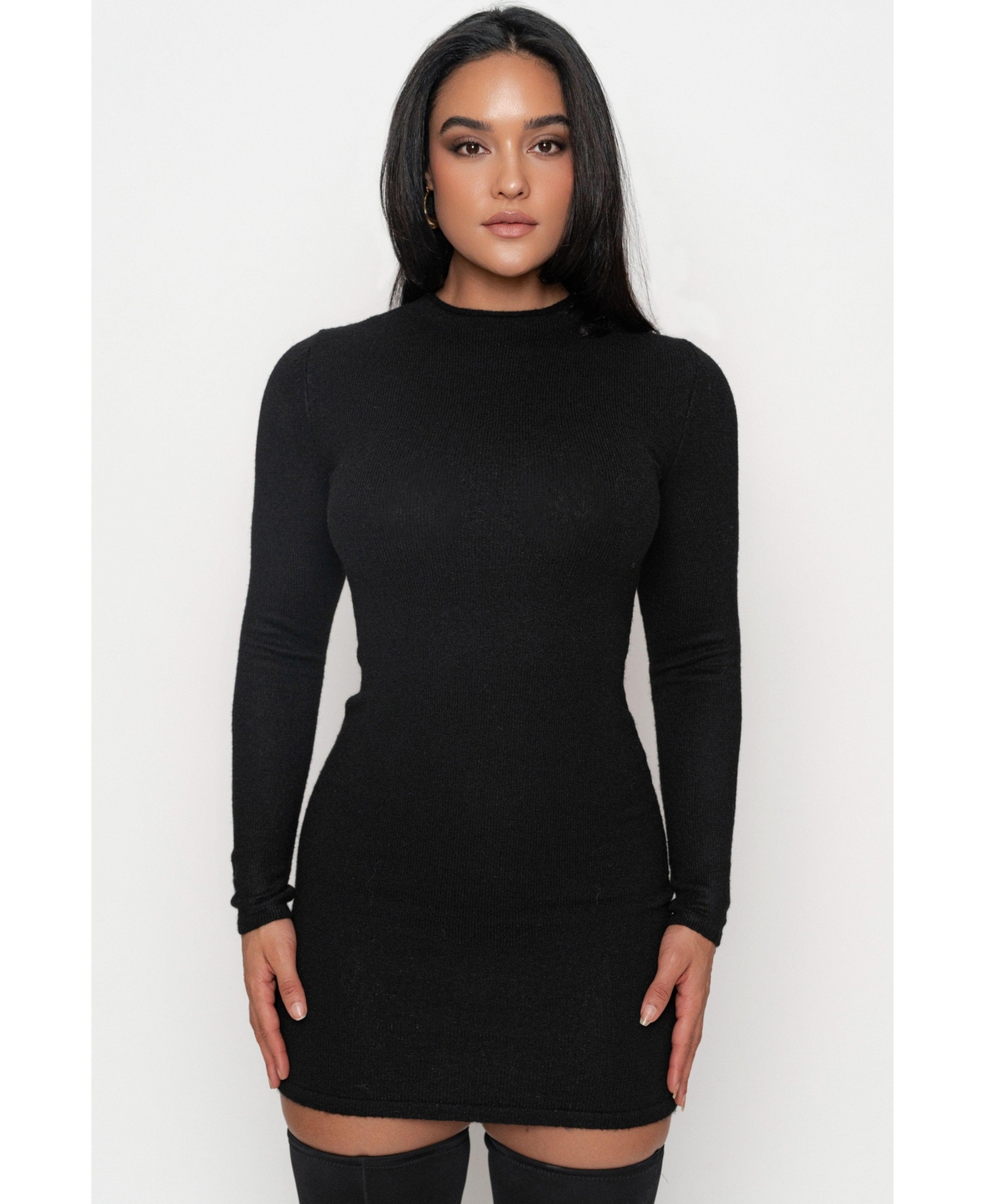 Women's Scarf Draped Mini Dress - Black