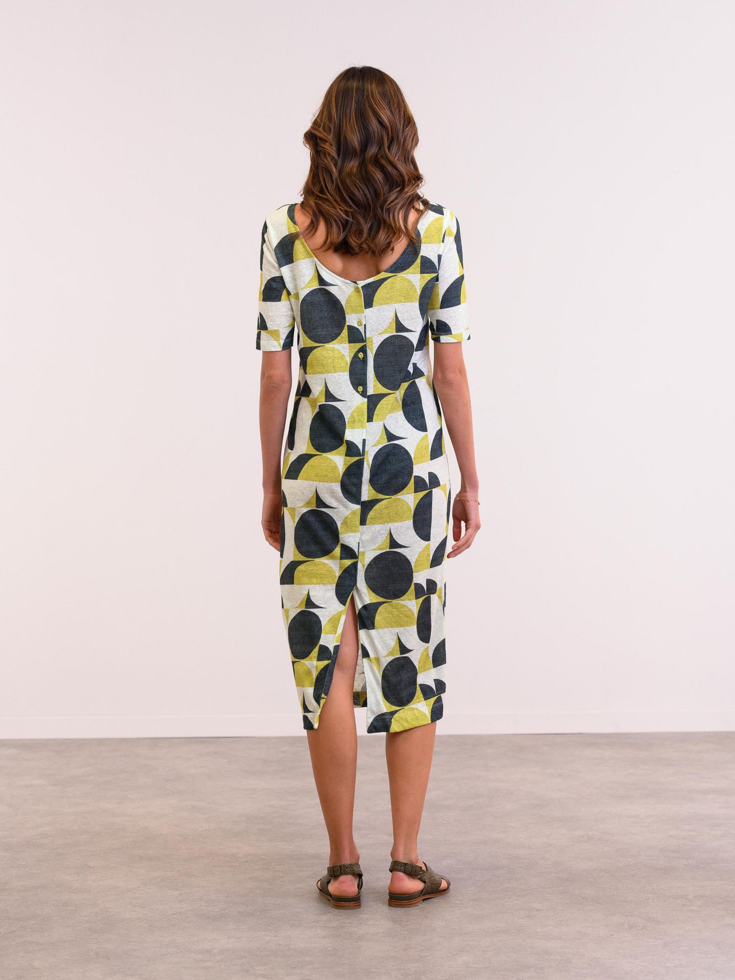 Women's Linen Blend Button Back Midi Dress