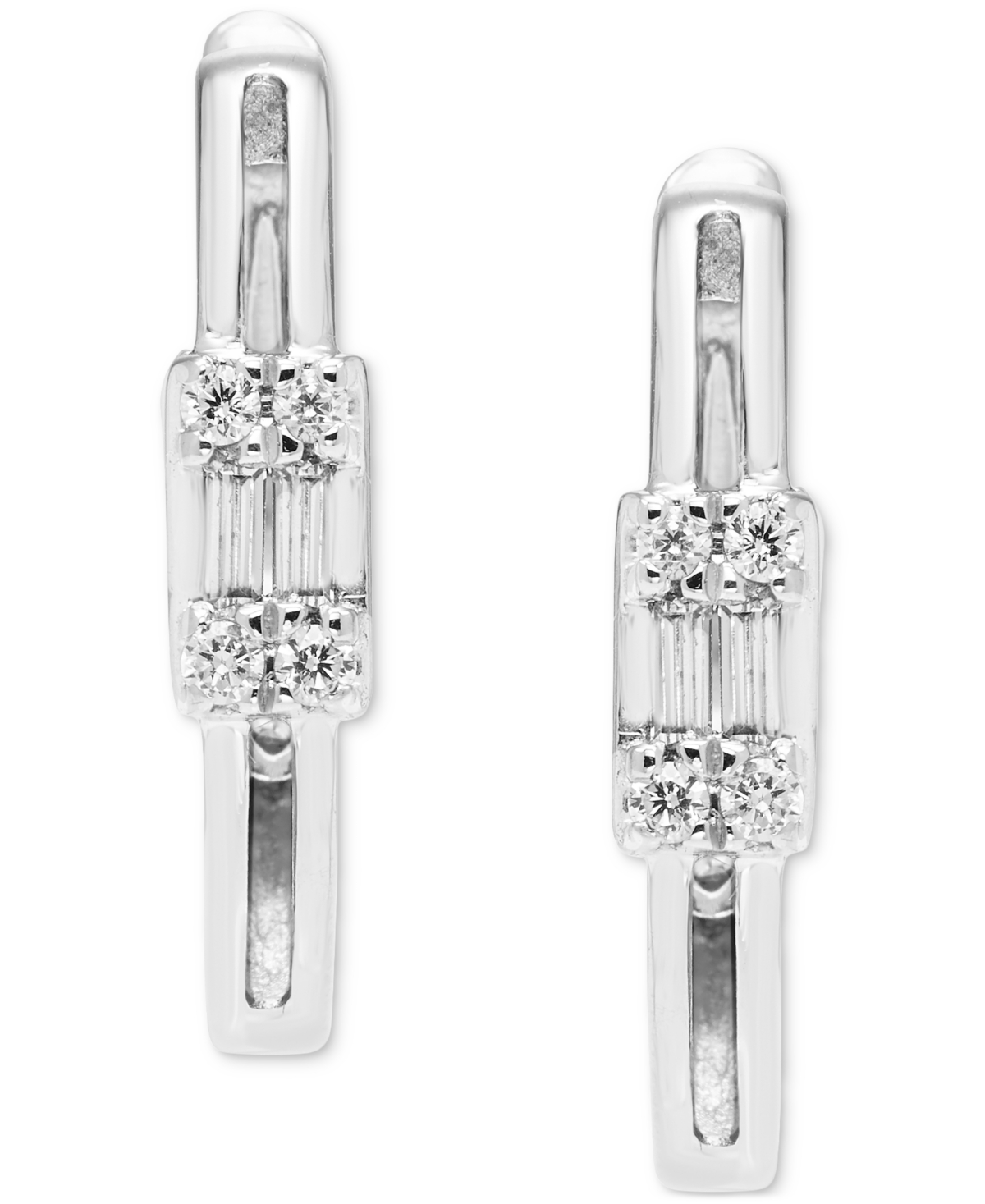 Macy's Diamond Hoop Earrings (1/6 Ct. T.w.) In 10k White Gold In Metallic