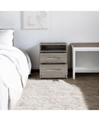 Modern Nightstand with Open Shelf and 2 Drawers – Bedside Table