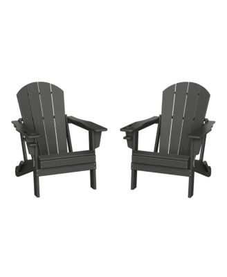Outdoor Patio HDPE Resin Folding Adirondack Chairs With Cup Holder and Phone Holder Set of 2