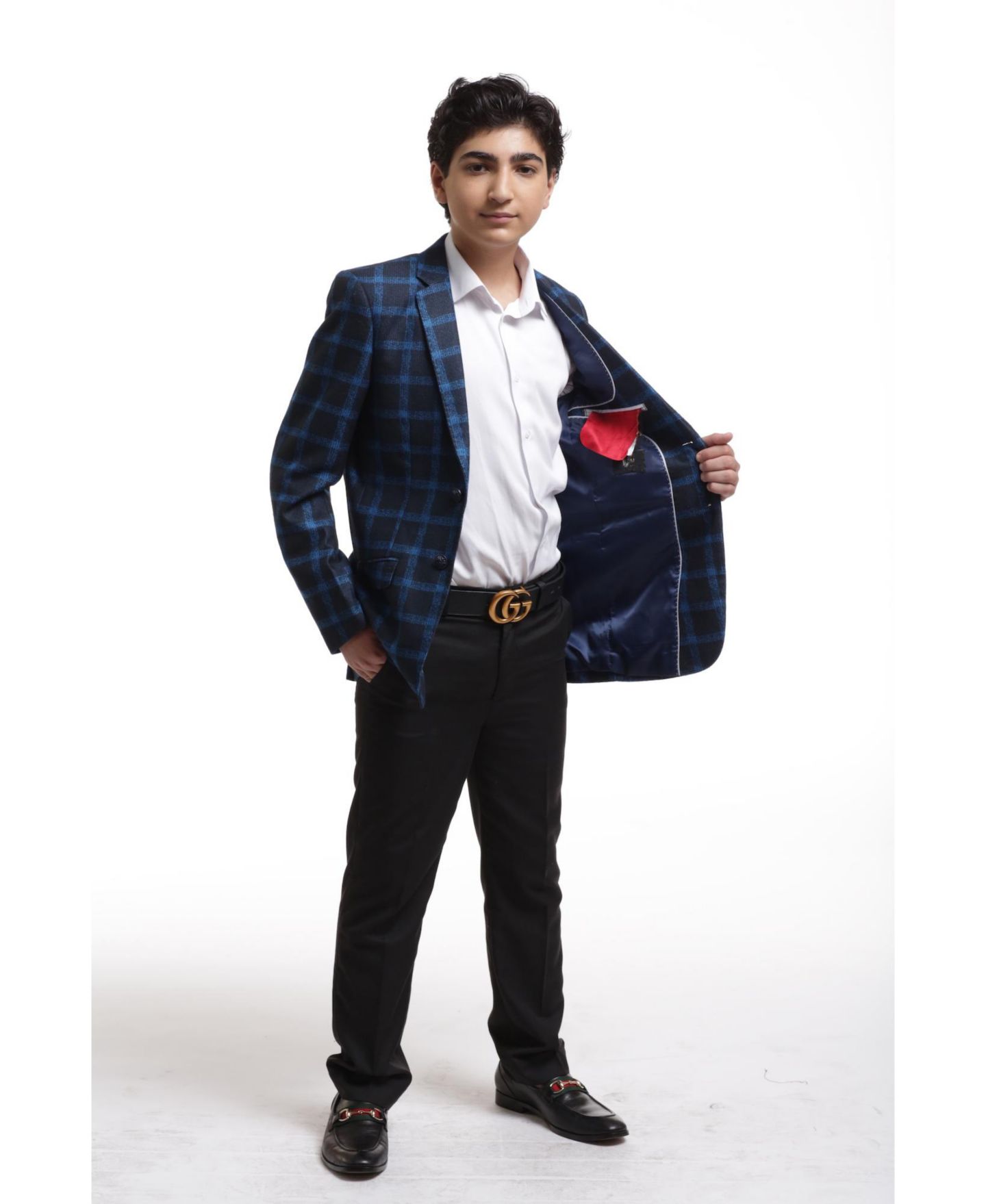 Куртка Elie Balleh Navy Slim Fit Wild Plaid Jacket для мальчиков, цвет: Тёмно-синий — фото 2