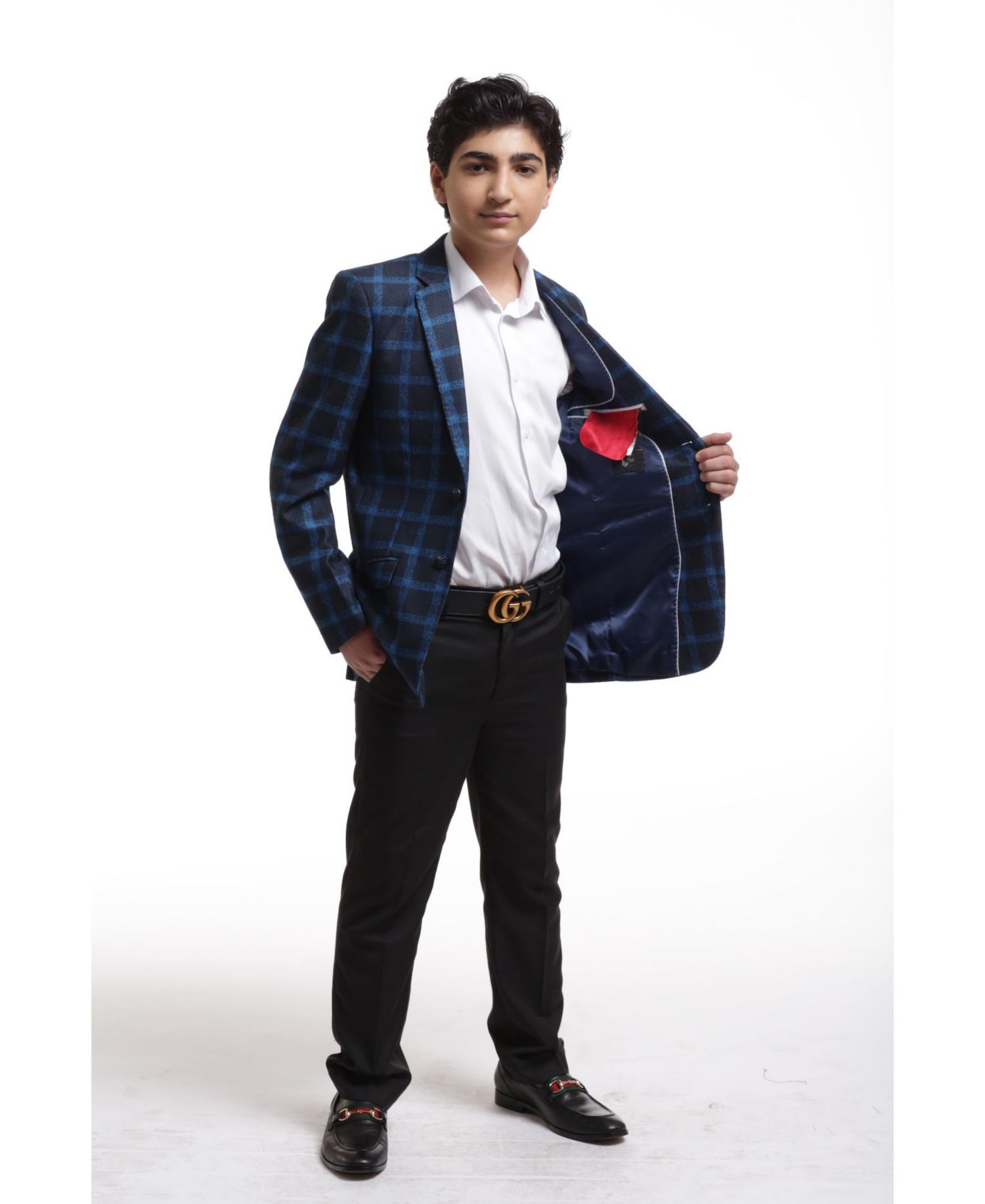 Boys Navy Slim Fit Wild Plaid Jacket