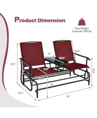 2-Person Double Rocking Loveseat with Mesh Fabric and Center Tempered Glass Table