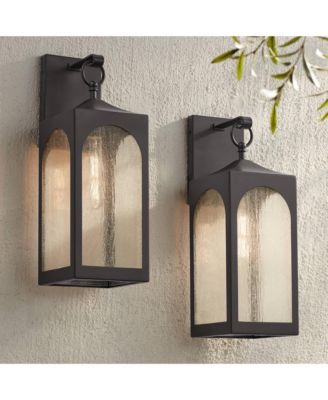 Tyne Modern Outdoor Wall Light Fixtures Set of 2 Bronze Metal 20 1/2" Seedy Glass for Post Exterior Barn Deck House