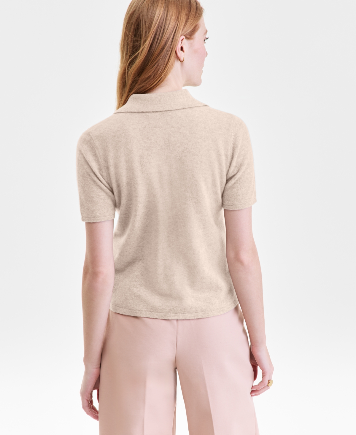 Charter Club Women's 100% Cashmere Short-sleeve Polo Sweater, Macy's Exclusive In Neutral