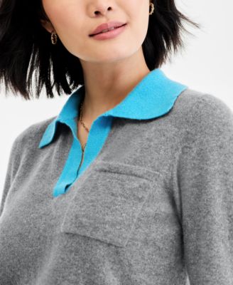 Women's 100% Cashmere Colorblocked Collared Sweater, Macy's Exclusive