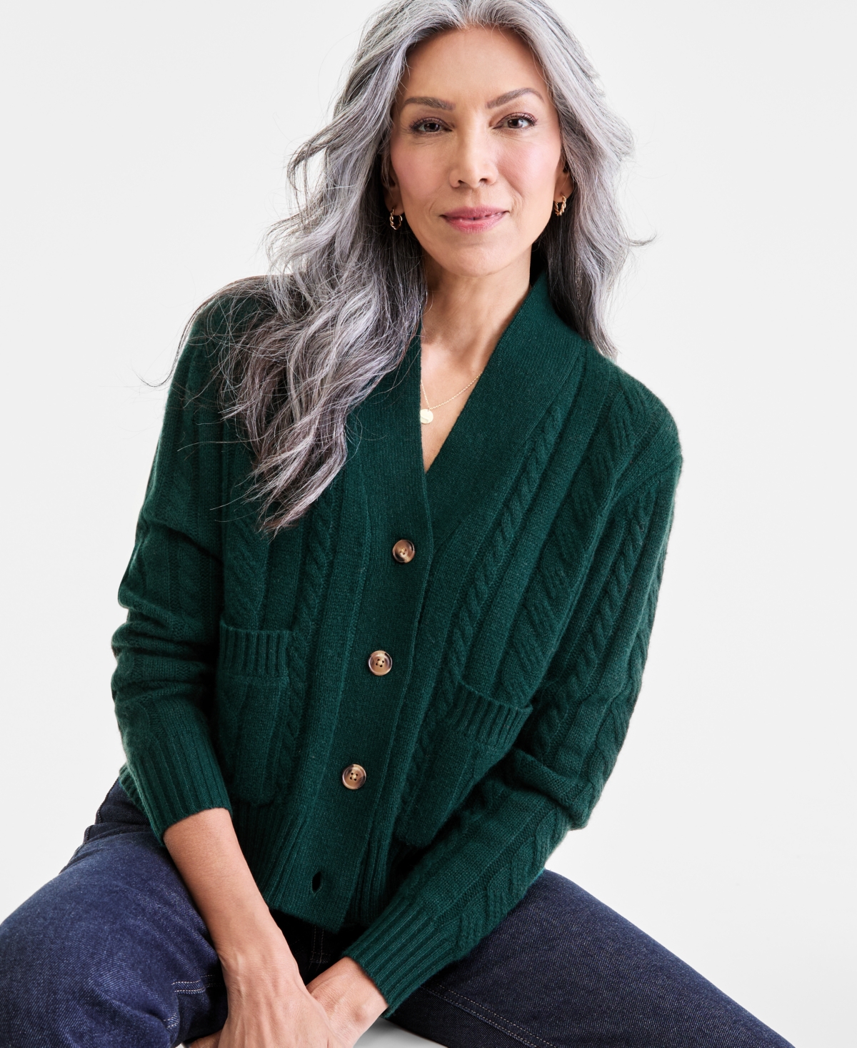 Charter Club Women's 100% Cashmere Cable-knit Cropped Cardigan Sweater, Macy's Exclusive