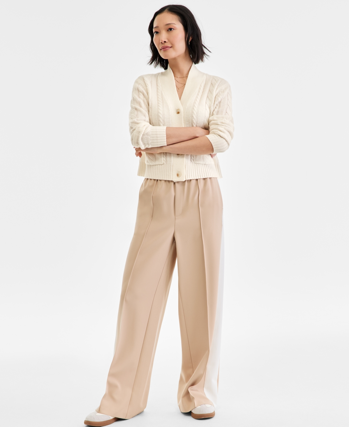 Charter Club Women's 100% Cashmere Cable-knit Cropped Cardigan Sweater, Macy's Exclusive In White