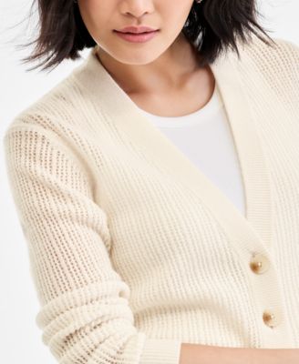 Women's 100% Cashmere Pointelle Boyfriend Cardigan, Macy's Exclusive