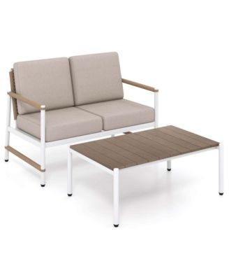 2 PCS Patio Furniture Set Loveseat Sofa with Coffee Table Thick Cushions
