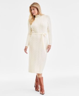 Charter Club - Women's 100% Cashmere Cable-Knit Mock Neck Midi Dress