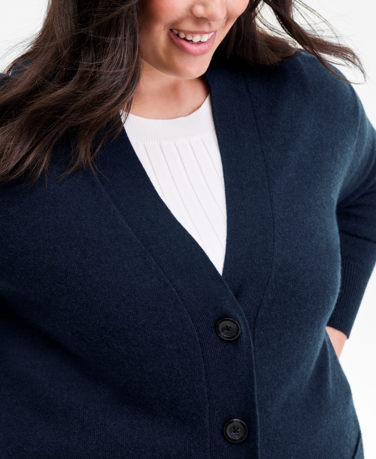 Charter Club Plus Size 100% Cashmere Button-front Cardigan, Macy's Exclusive In Blue