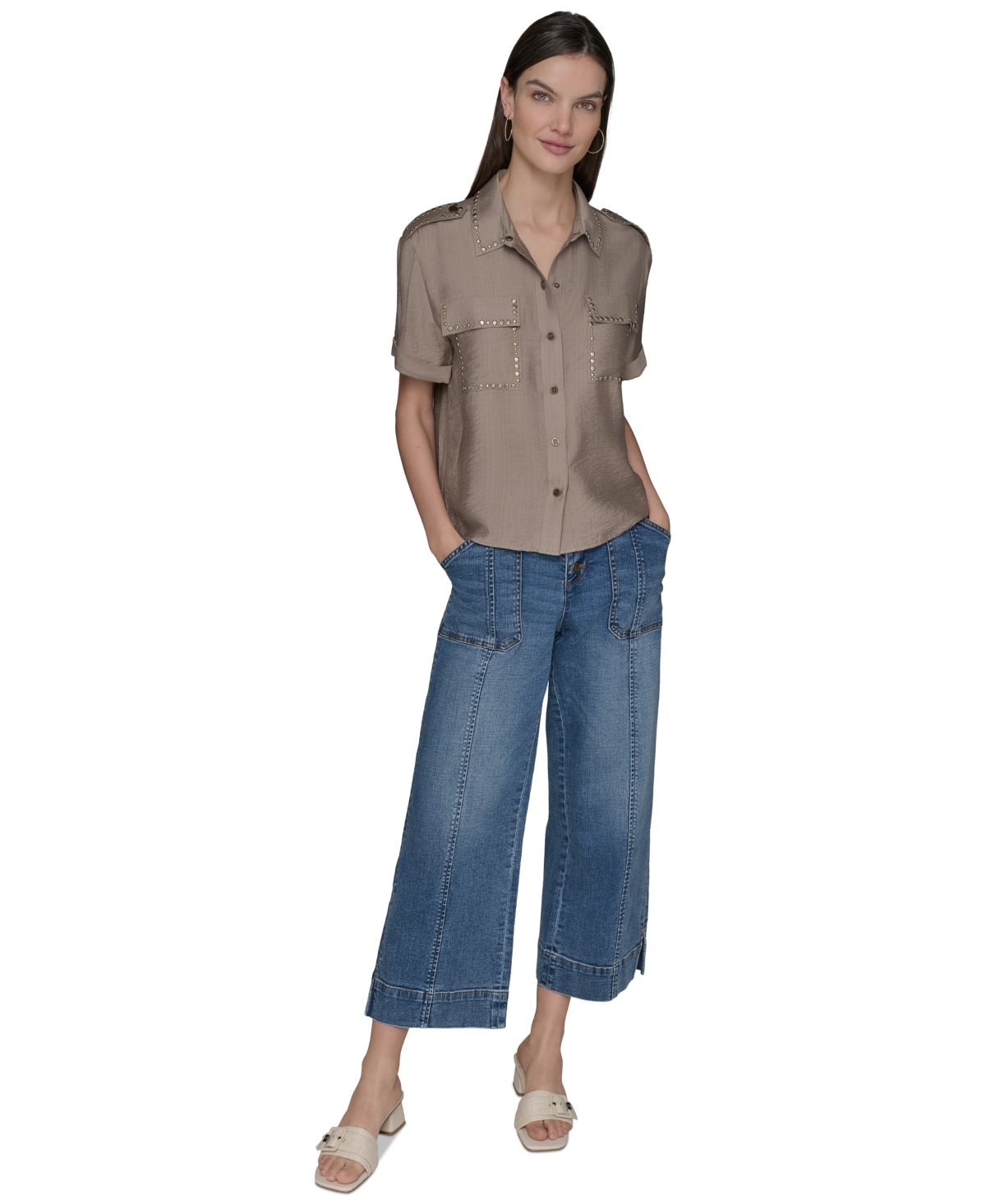 Karl Lagerfeld Petite Textured Studded Blouse