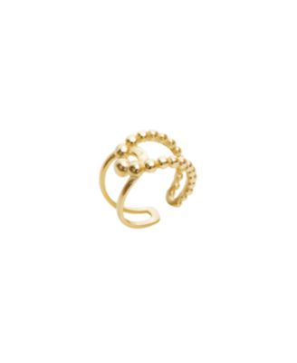 Beaded Intercepting Circle Sterling Silver Adjustable Ring