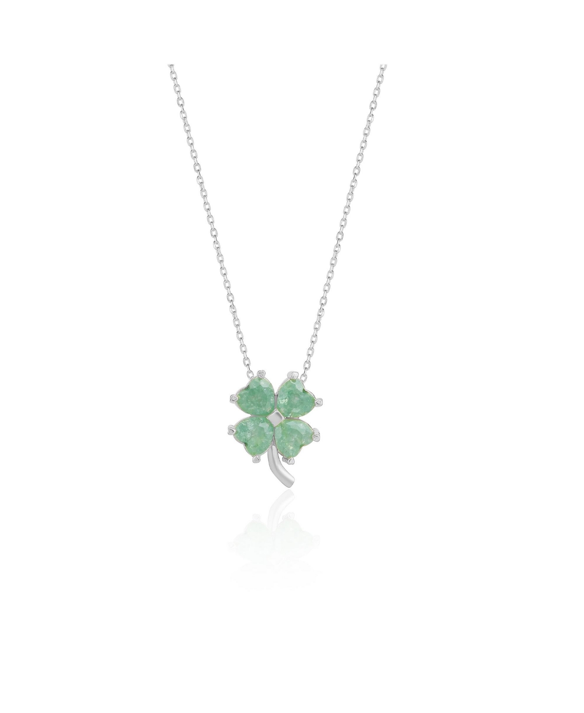 Four Leaf Clover Sterling Silver Necklace - Green - Silver