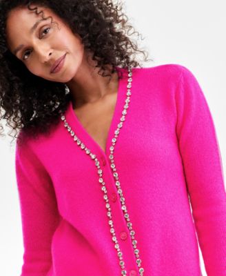 Charter Club - Women's 100% Cashmere V-Neck Rhinestone Cardigan