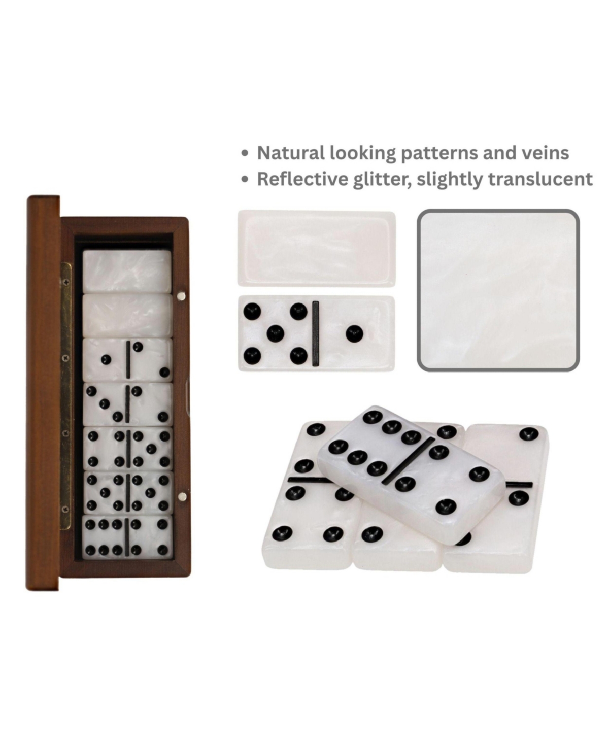 We Games Double 6 Marbleized Dominoes In Magnetic Wooden Travel Box, White Color