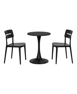 3-Piece Outdoor Round Metal Patio Dining Table Set With Stackable Patio Chairs