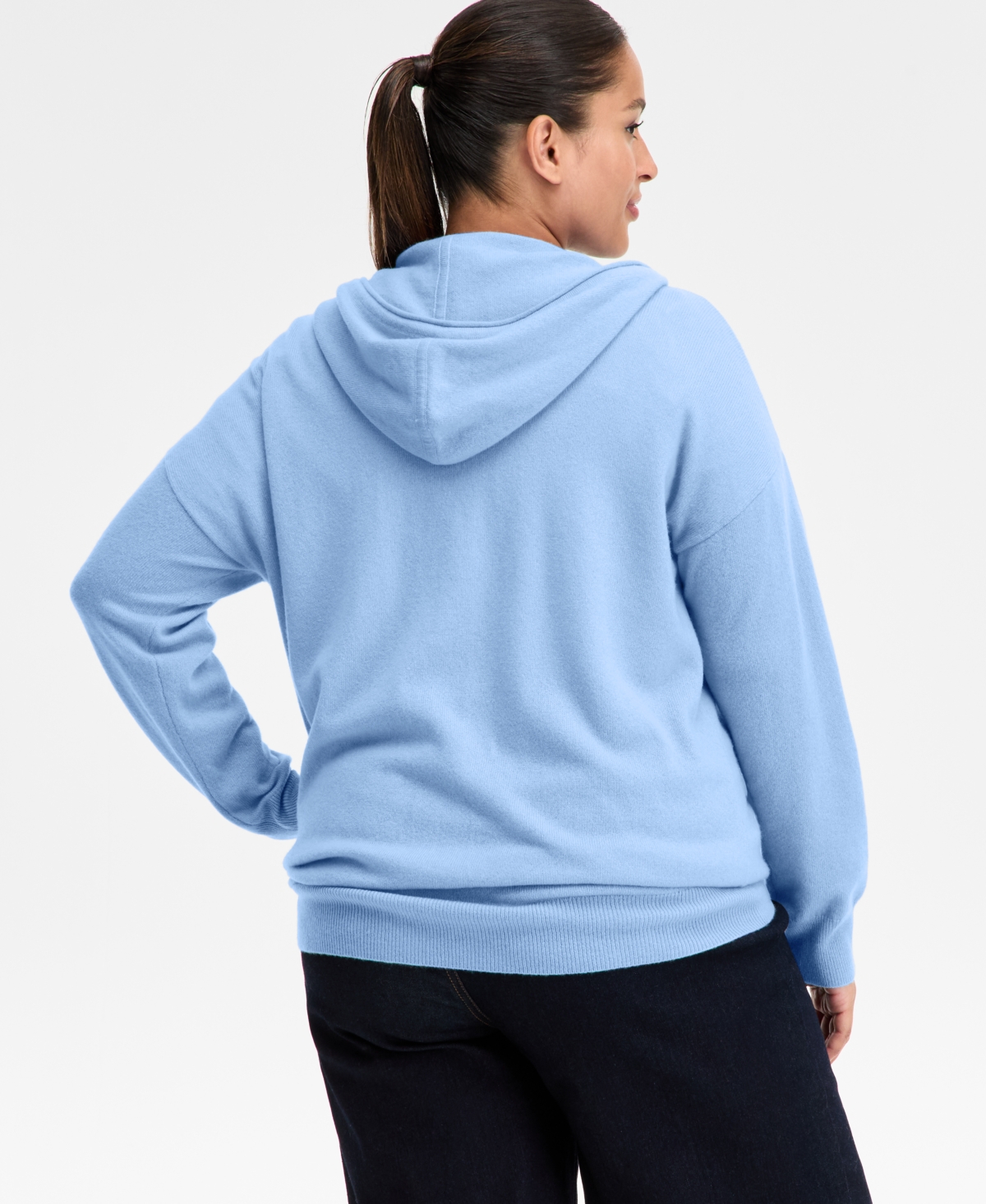 Charter Club Plus Size 100% Cashmere Zip-up Hoodie, Macy's Exclusive In Blue