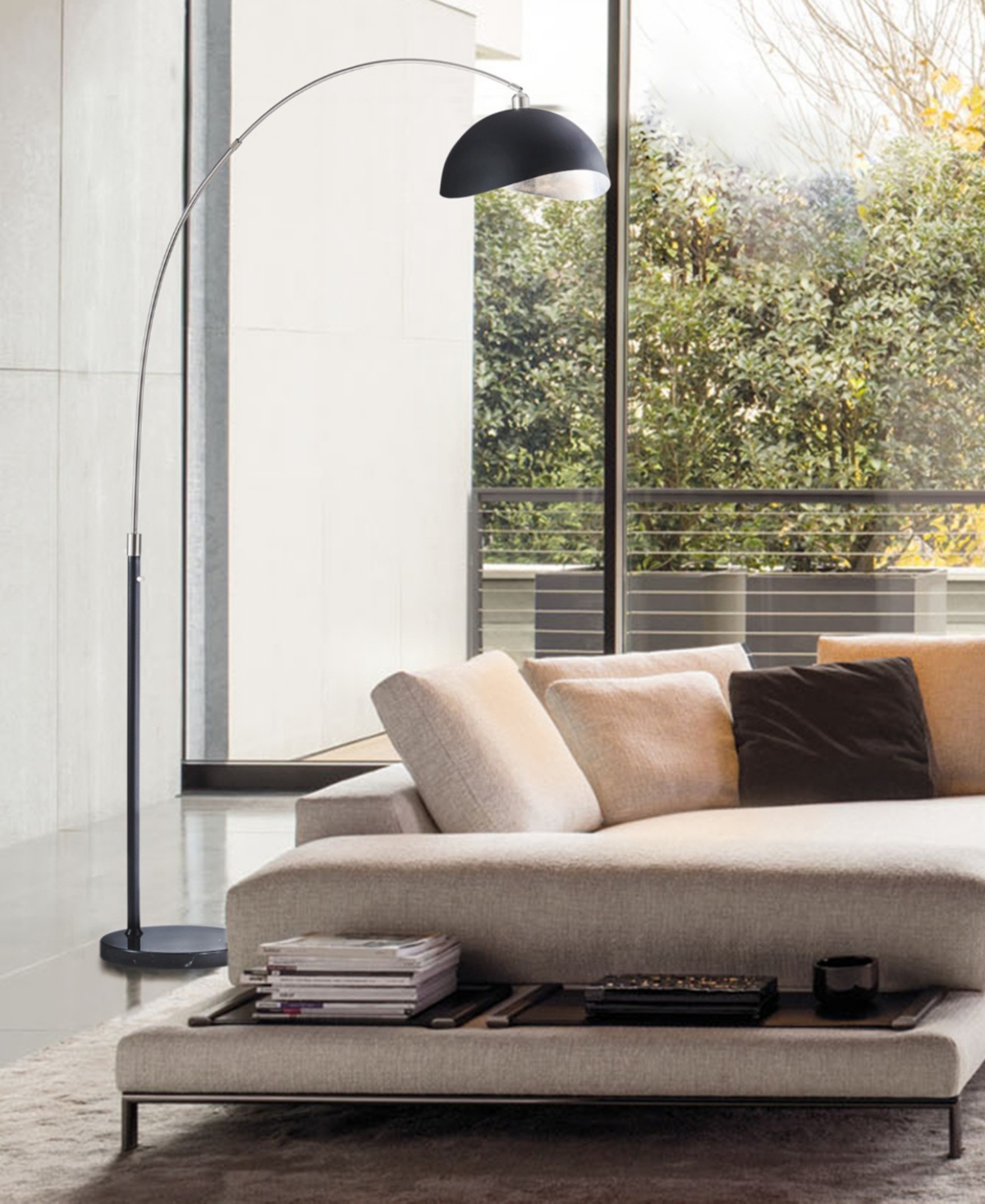 Nova Of California 84" Glass Orson Arc Floor Lamp In Black