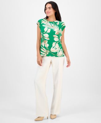 売れ筋商品|||アンクライン カットソー トップス レディース Petite Printed Extended-Shoulder Asymmetric Top Tropical Green Multi Anne Klein Petite Printed Extended-Shoulder Asymmetric Top