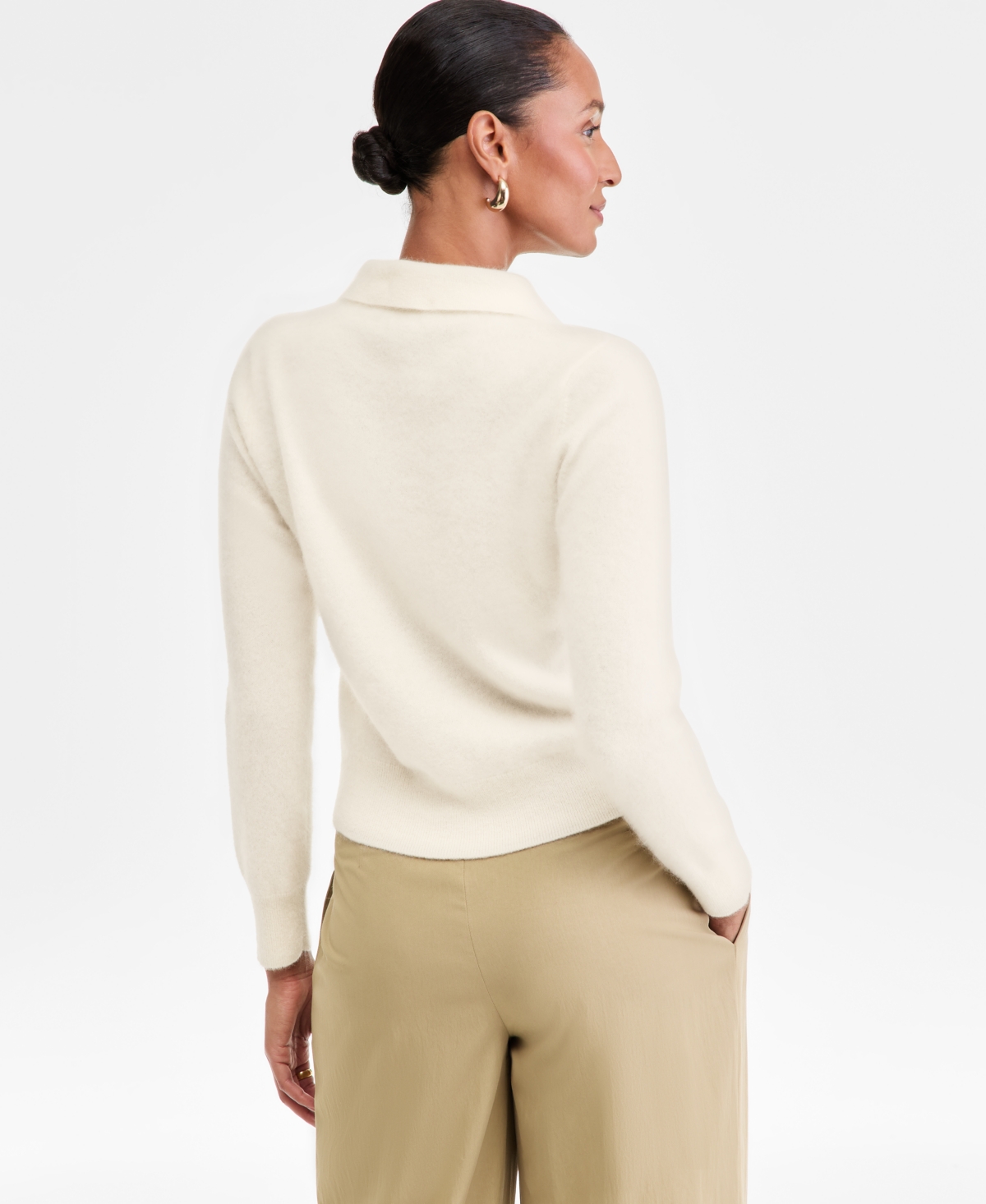 Charter Club Women's Brushed 100% Cashmere Collared Sweater, Macy's Exclusive In White