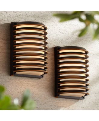 Modern Industrial Outdoor Wall Lights Fixtures Set of 2 Rubbed Bronze 10" Frosted Glass for Exterior House Porch