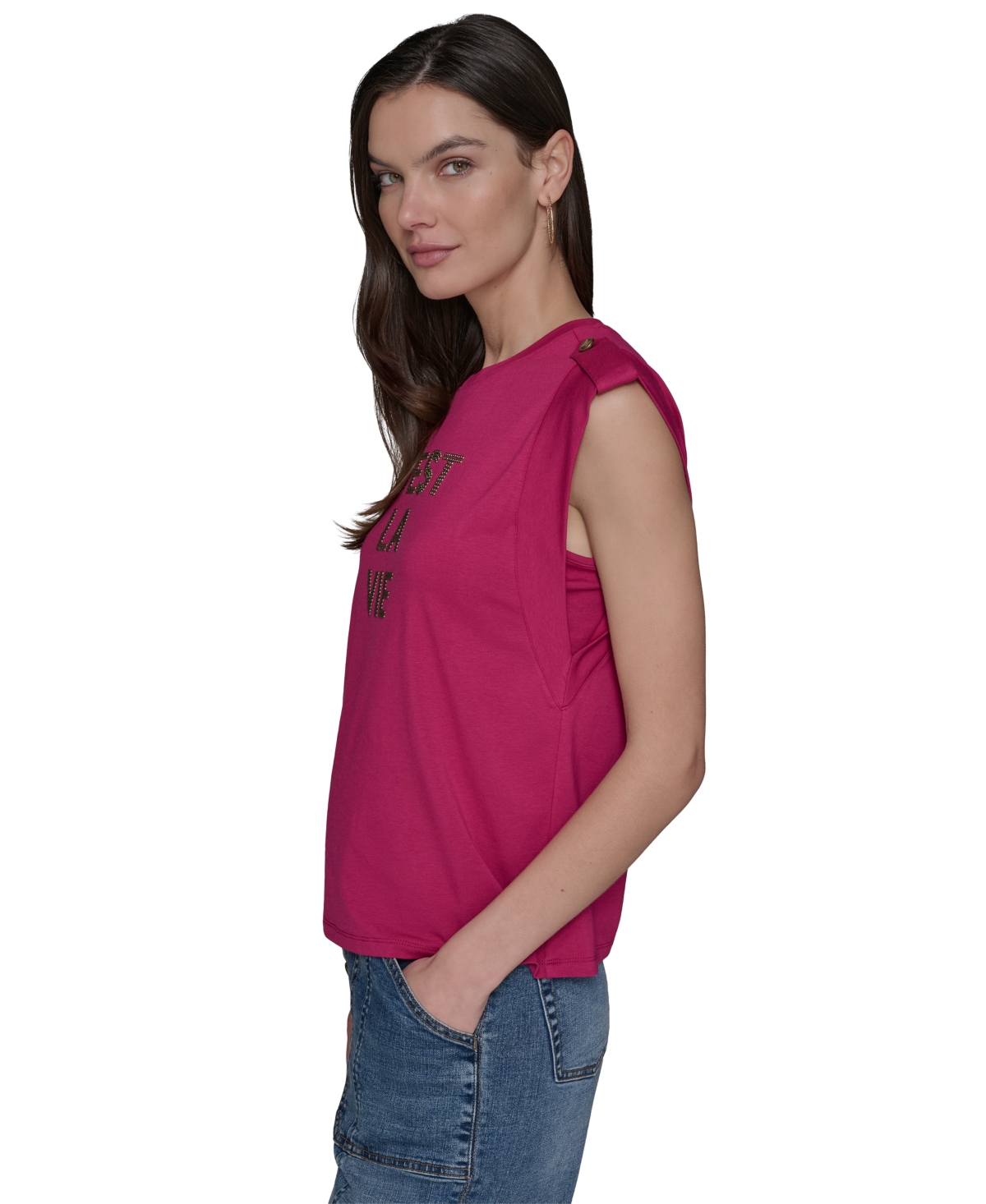 Karl Lagerfeld Plus Size C'est La Vie Extended-shoulder Top In Pink