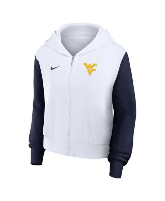 Women's White West Virginia Mountaineers Cropped Beyond Capability Color-Block Script Full-Zip Hoodie
