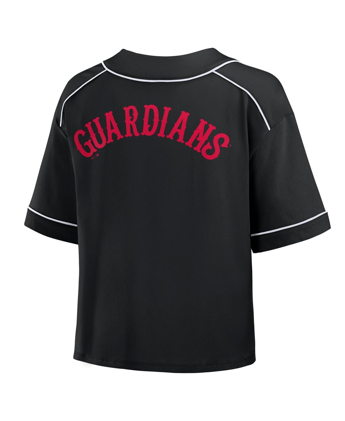 Fanatics Women's Black Cleveland Guardians Oversized Champ Game Cropped V-neck T-shirt