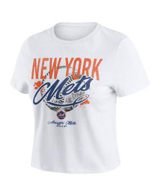 Women's White New York Mets Distressed Cropped Baby T-Shirt