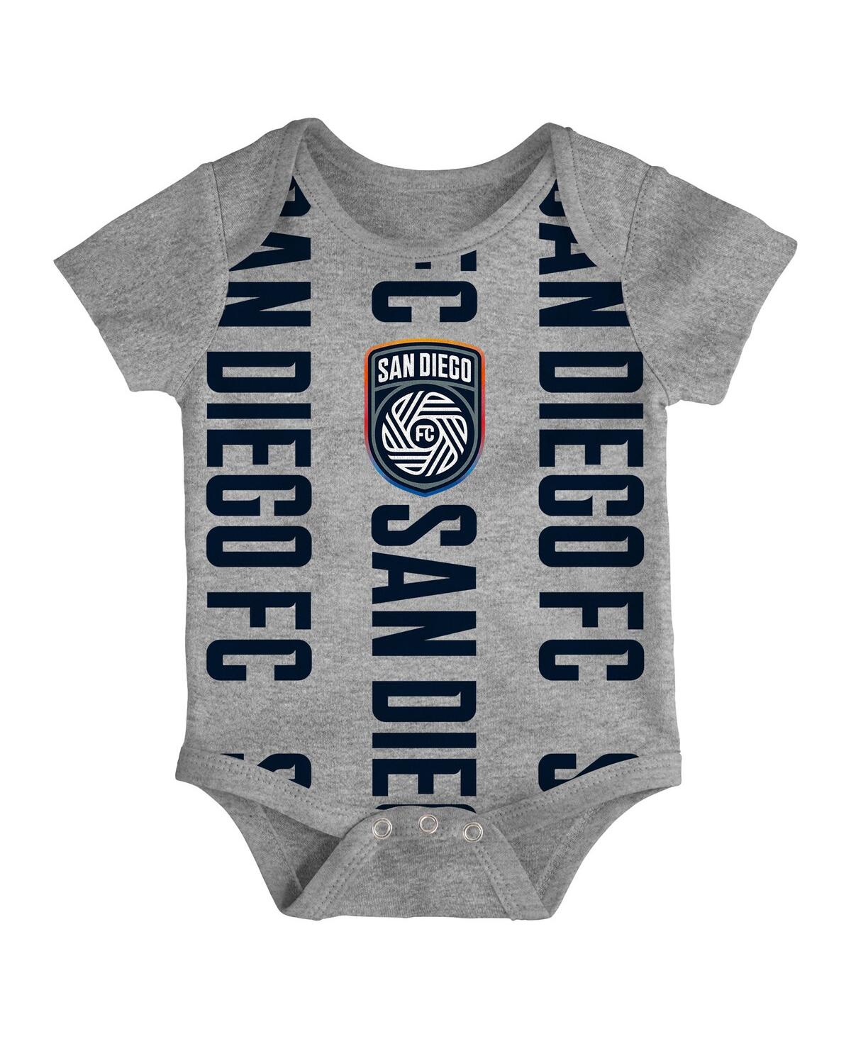 Outerstuff Newborn 3-pack Navy/heather Gray San Diego Fc Loyal Buddies Bodysuit Set