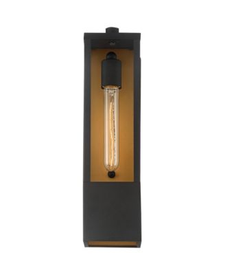 Berk Modern Outdoor Wall Light Fixtures Set of 2 Textured Black Gold Metal 16" Clear Glass for Post Exterior Barn