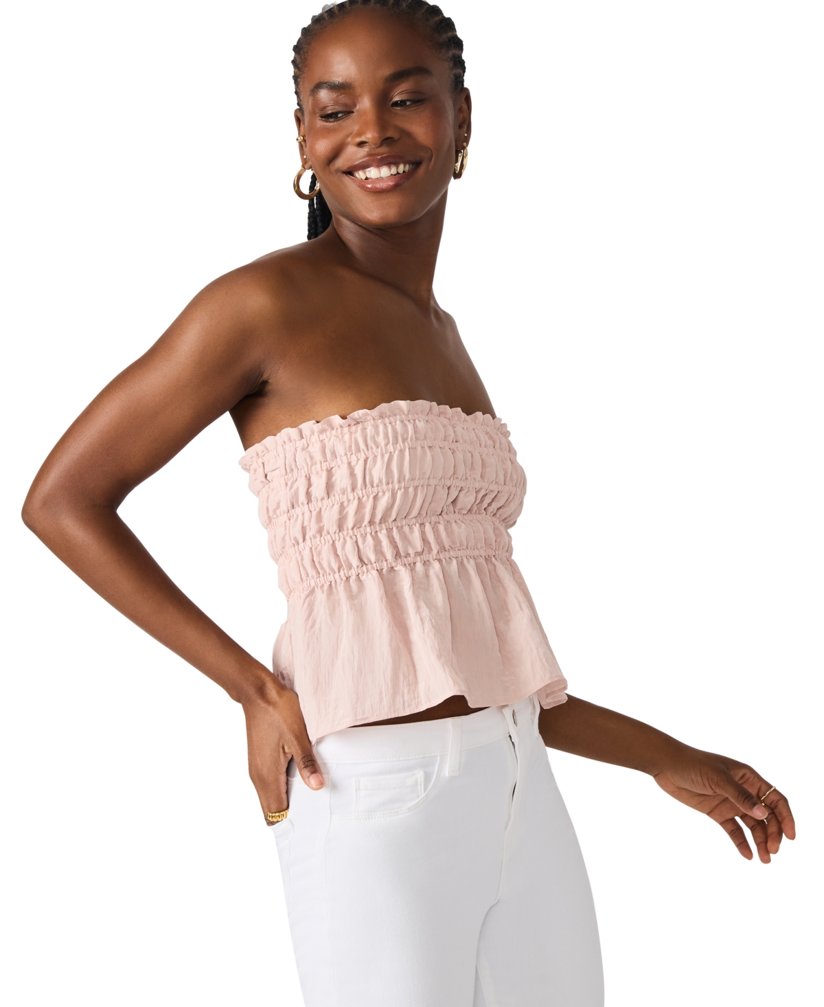 Steve Madden Cambria Strapless Smocked Peplum Top