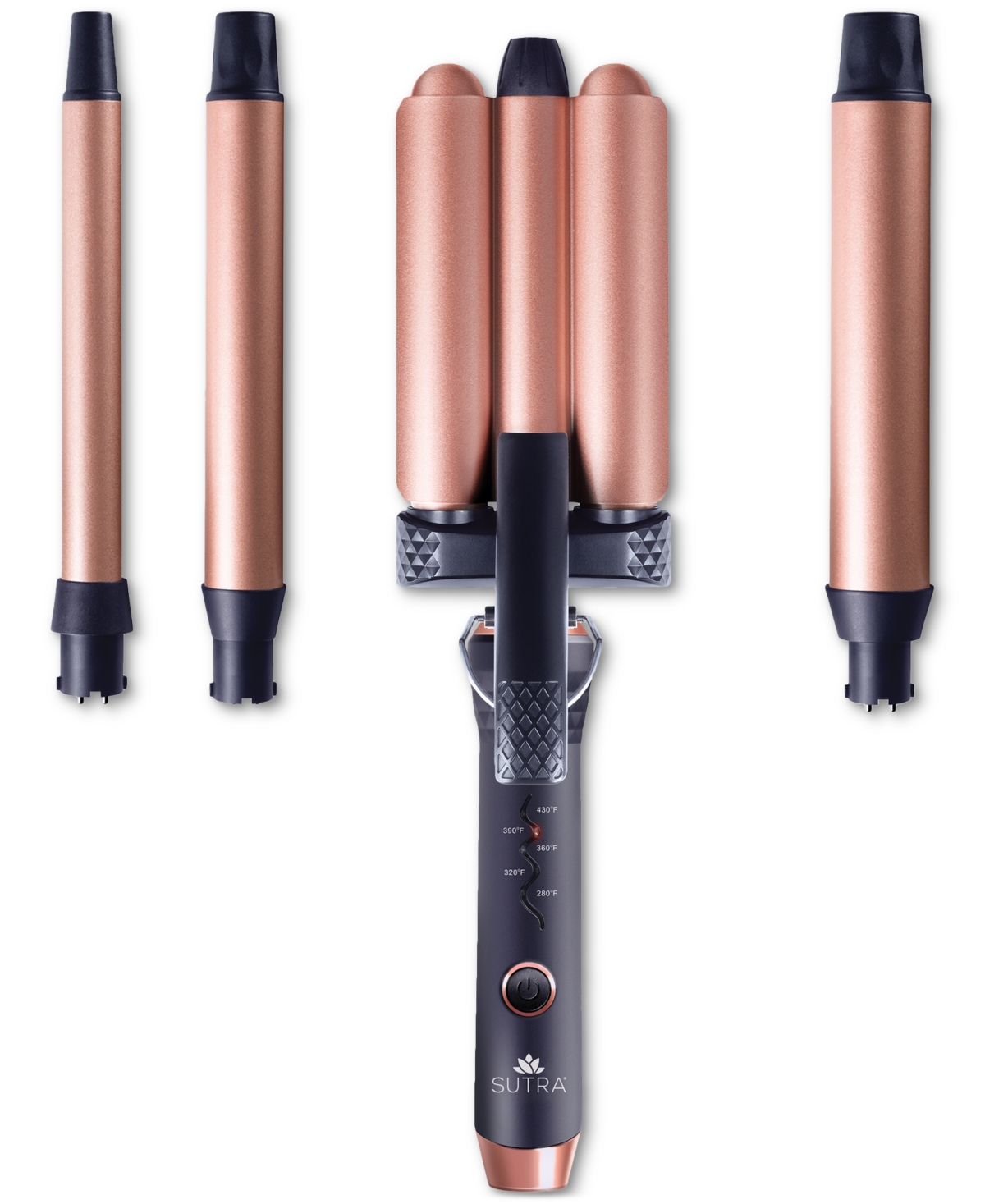 4-in-1 Interchangeable Clipless Curler Set - Rose Gold/black