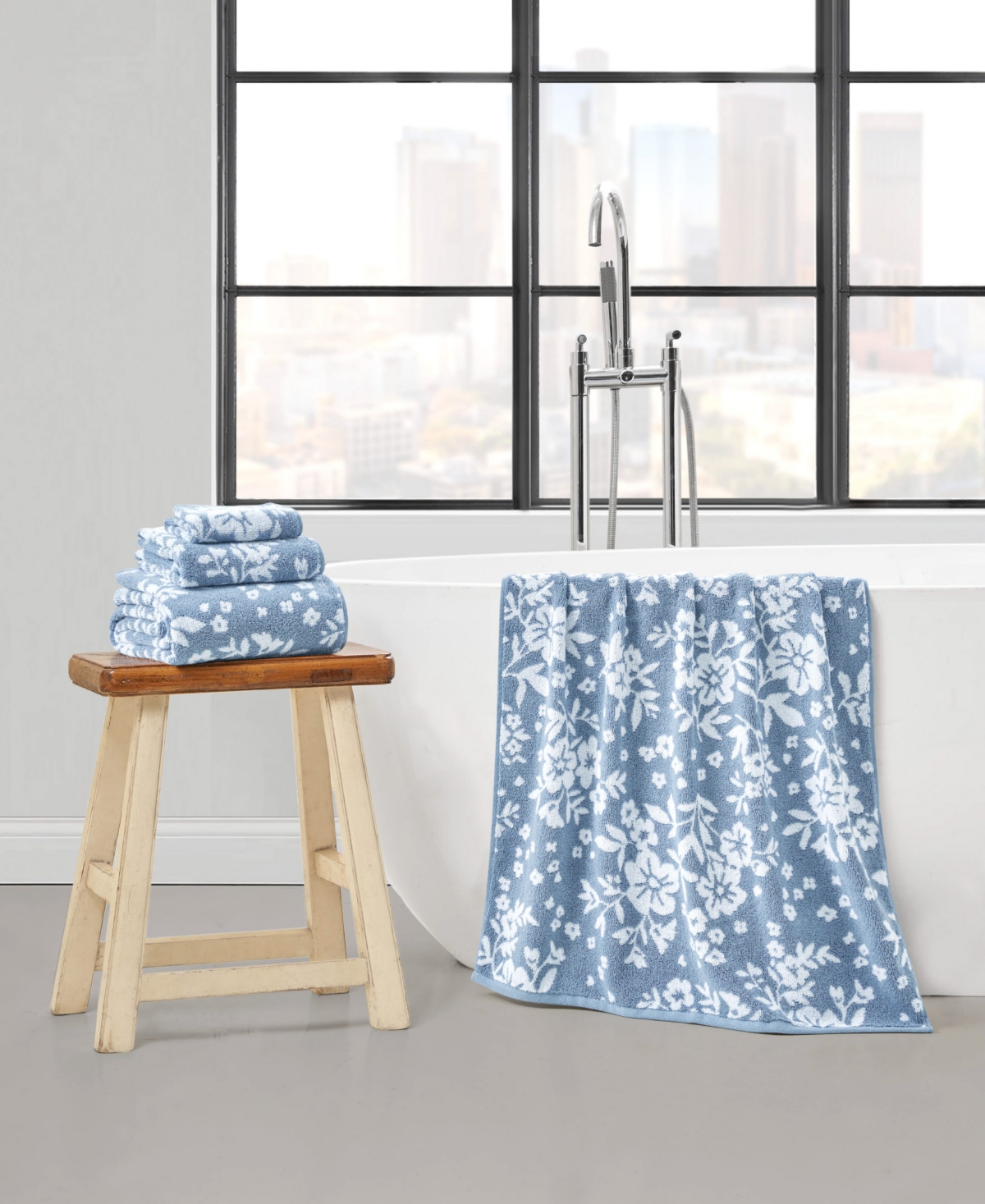 Lucky Brand Folk Floral Cotton 6-pc. Bath Towel Set In Blue