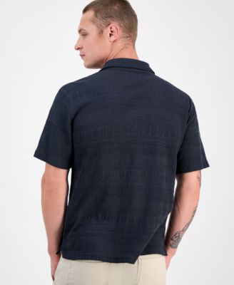 Men's Alessio Short Sleeve Textured Knit Button-Front Camp Shirt, Exclusively at Macy's