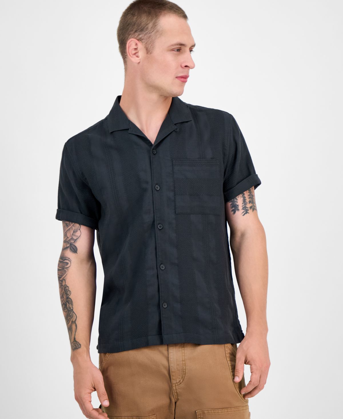 Мужская рубашка Ford Camp в полоску с короткими рукавами и пуговицами спереди, эксклюзивно от Macy's