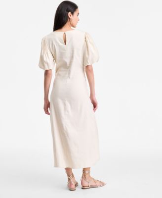 Women's Linen-Blend Puff-Sleeve Dress, Exclusively at Macy's
