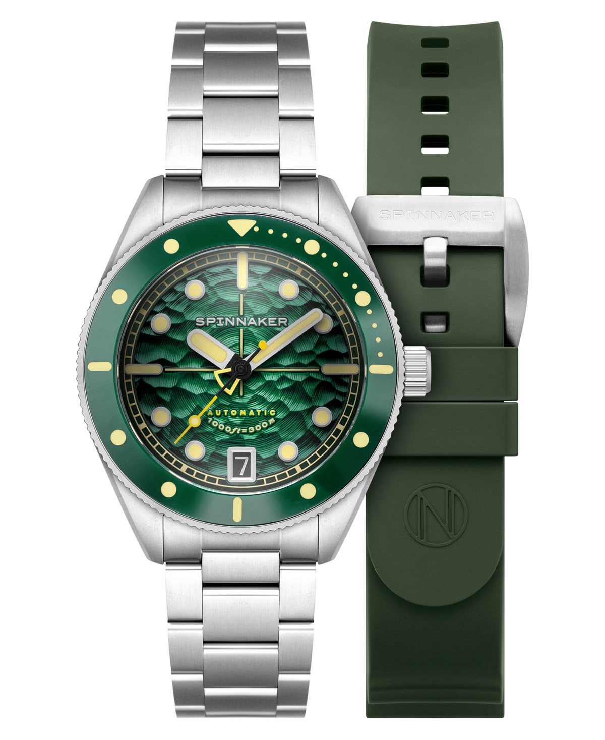 Men's Challenger Automatic Solid Stainless Steel Bracelet Watch, 42mm - Green