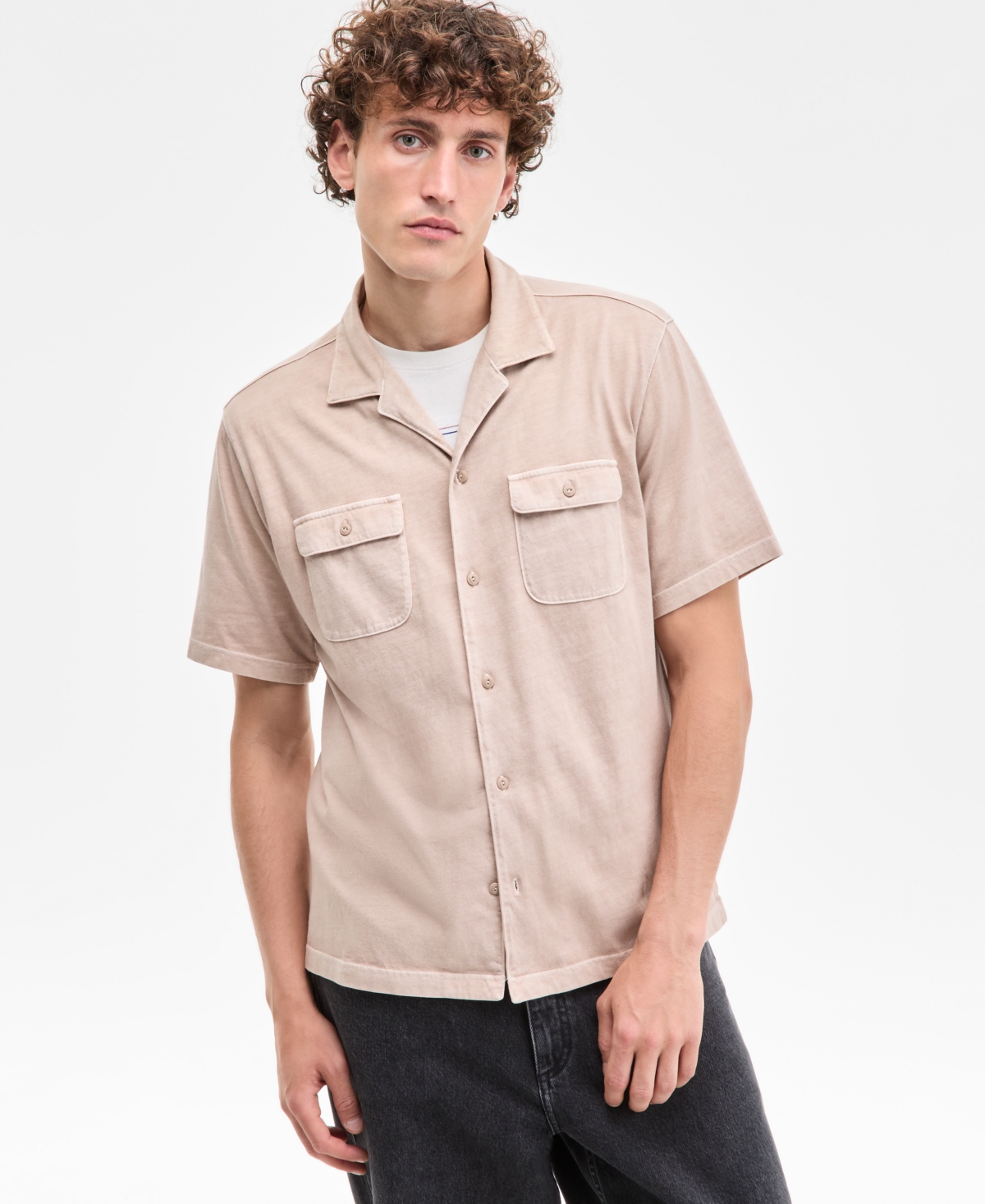 Men's Short Sleeve Washed Button-Front Camp Shirt, Exclusively at Macy's - Basic Navy